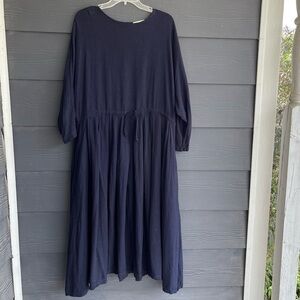 Black crane navy wool blend maxi drawstring dolman sleeve pleated skirt Japan M